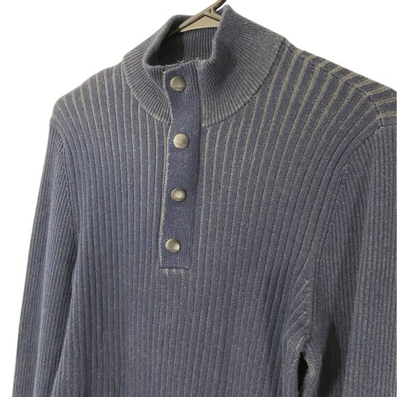 Express Men's Sweater Small Blue Ribbed Cotton Button-Up Pullover - Picture 3 of 6